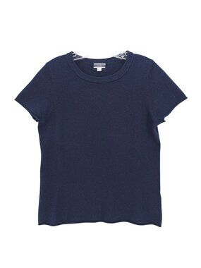 J CREW Women’s Short Sleeve 100% Cashmere T-Shirt Tee Knit Top Navy Blue LARGE